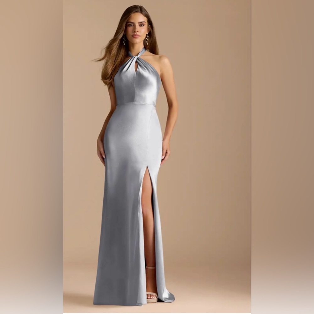 Azazie Silver Halter Gown